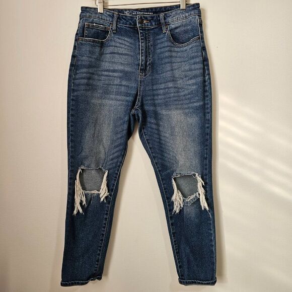 EUC NO BOUNDARIES NOBO STRETCH HIGH RISE RIPPED KNEE JEANS SIZE 13 JUNIOR 12 WMN - Picture 1 of 15
